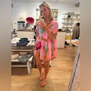 Pink and Brown Abstract Mini Dress